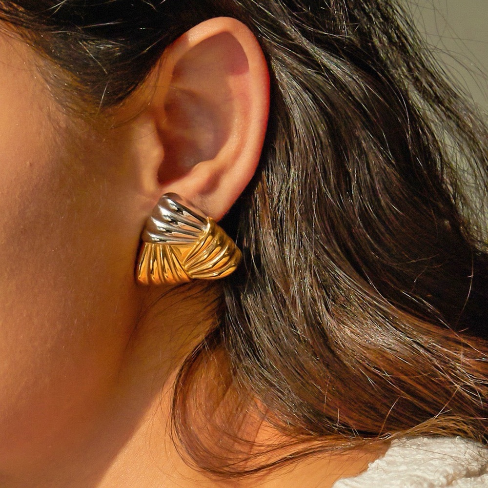 Two-tone Bicolor triangle earrings*gold silver minimalist statement chunky *JD